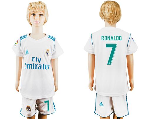 Real Madrid #7 Ronaldo White Home Kid Soccer Club Jersey - Click Image to Close